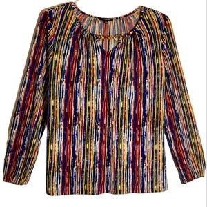 Premise women's large colorblock striped embellished long sleeve blouse. 3085